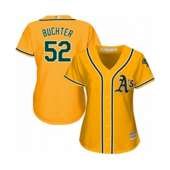 Women's Oakland Athletics #52 Ryan Buchter Authentic Gold Alternate 2 Cool Base Baseball Player Jersey - Ujersey