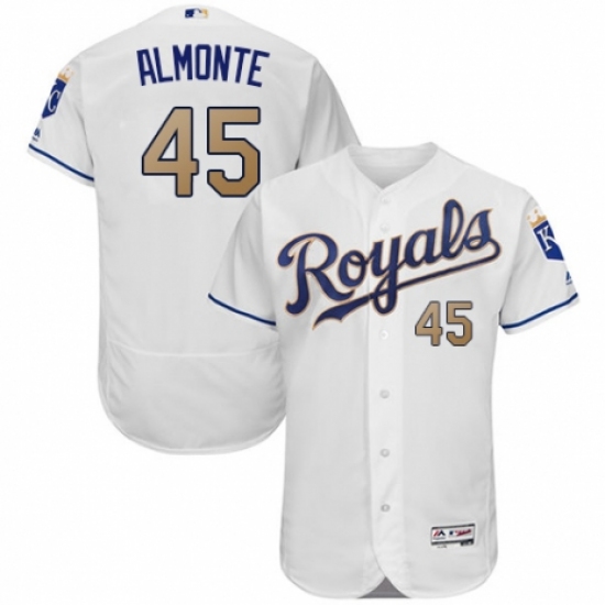 Men's Majestic Kansas City Royals #45 Abraham Almonte White Flexbase Authentic Collection MLB Jersey - Ujersey