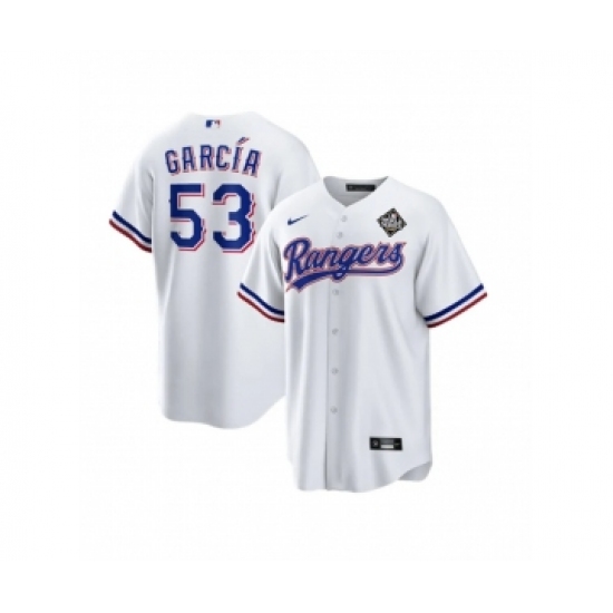 Men's Texas Rangers #53 Adolis García White 2023 World Series Stitched Baseball Jersey - Ujersey