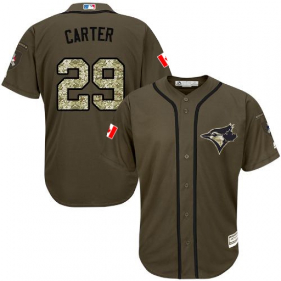 Men's Majestic Toronto Blue Jays #29 Joe Carter Replica Green Salute to Service MLB Jersey - Ujersey