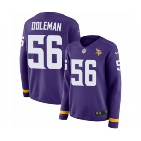 Women's Nike Minnesota Vikings #56 Chris Doleman Limited Purple Therma Long Sleeve NFL Jersey - Ujersey