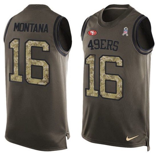 Men's Nike San Francisco 49ers #16 Joe Montana Limited Green Salute to Service Tank Top NFL Jersey - Ujersey