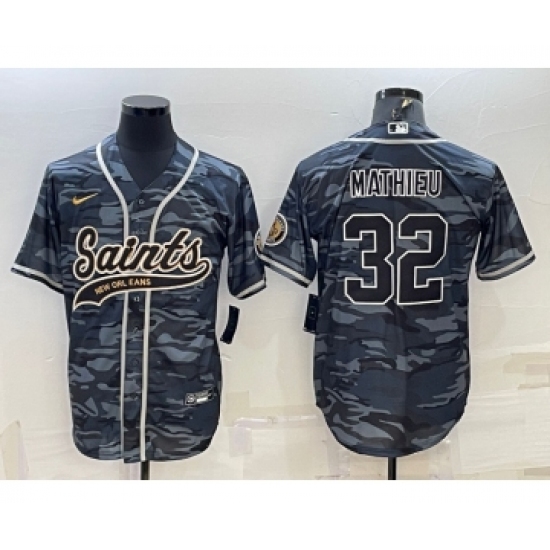Men's New Orleans Saints #32 Tyrann Mathieu Grey Camo With Patch Cool Base Stitched Baseball Jersey - Ujersey