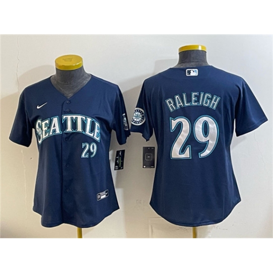 Women's Seattle Mariners #29 Cal Raleigh Navy Cool Base Stitched Baseball Jersey(Run Small) - Ujersey