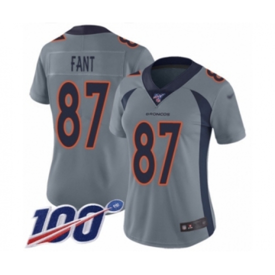 Women's Denver Broncos #87 Noah Fant Limited Silver Inverted Legend 100th Season Football Jersey - Ujersey