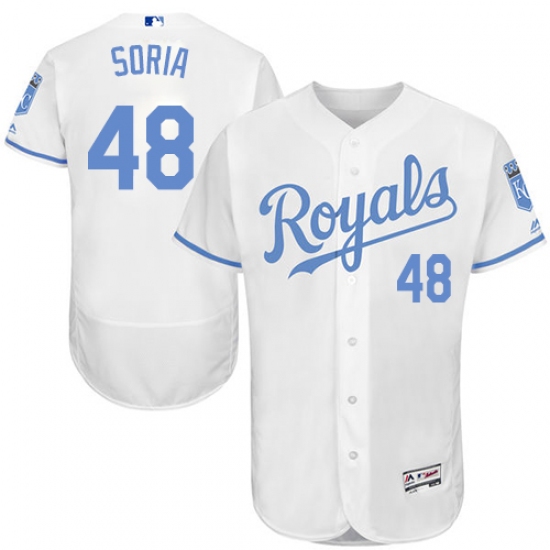 Men's Majestic Kansas City Royals #48 Joakim Soria Authentic White 2016 Father's Day Fashion Flex Base MLB Jersey - Ujersey
