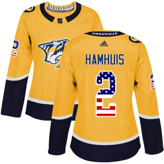 Women's Adidas Nashville Predators #2 Dan Hamhuis Authentic Gold USA Flag Fashion NHL Jersey - Ujersey