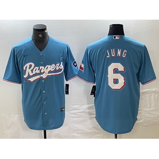 Men's Texas Rangers #6 Josh Jung Light Blue Team Logo Cool Base Jersey - Ujersey