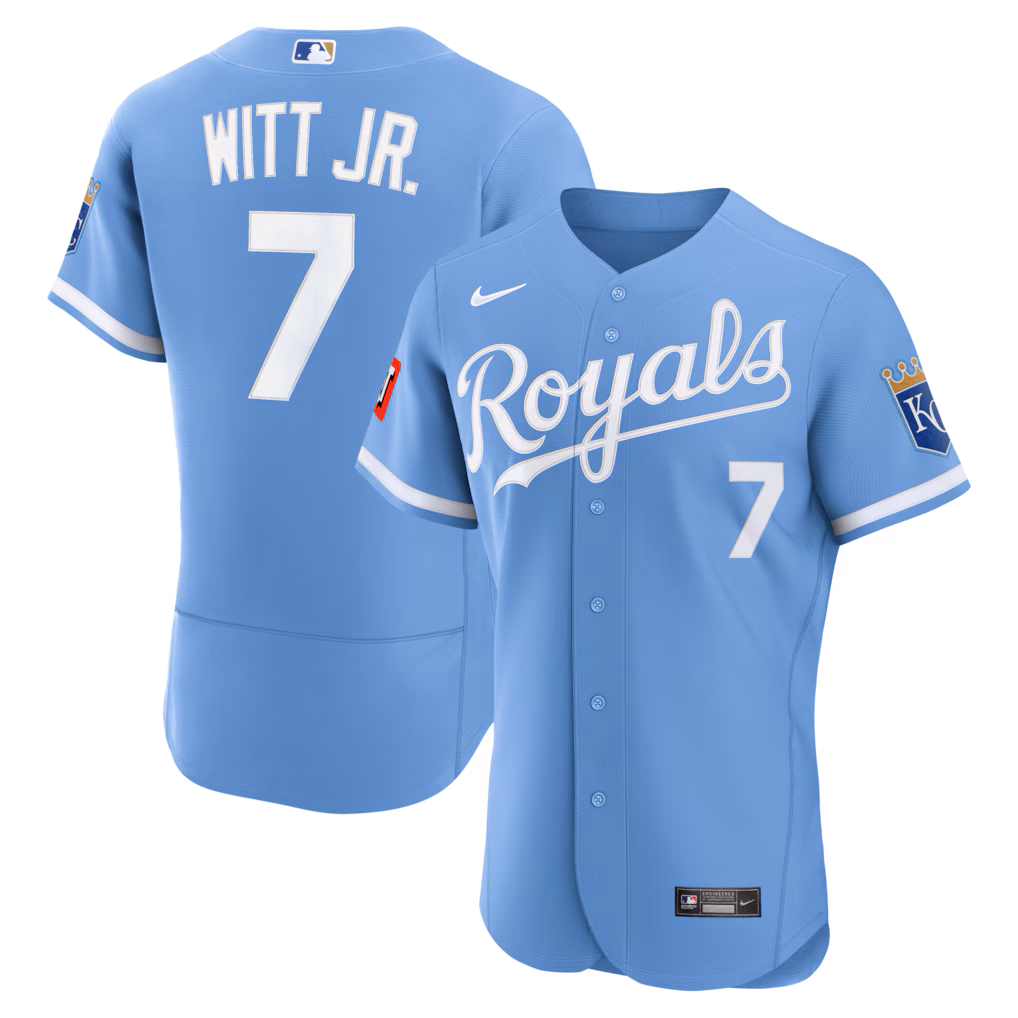 Men's Kansas City Royals Bobby Witt Jr. Nike Light Blue Alternate Authentic Sponsor Patch Jersey - Ujersey