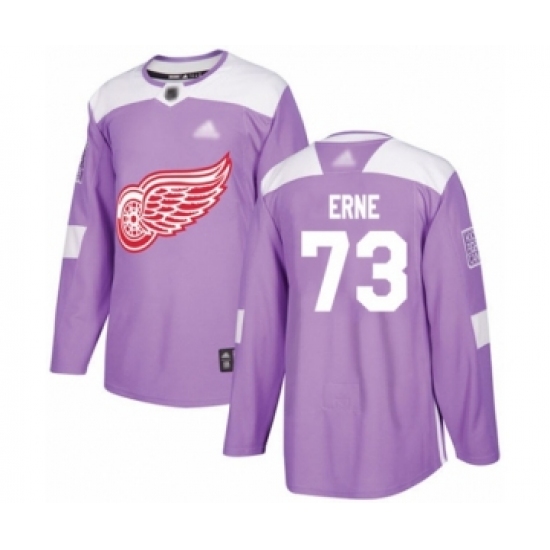 Men's Detroit Red Wings #73 Adam Erne Authentic Purple Fights Cancer Practice Hockey Jersey - Ujersey