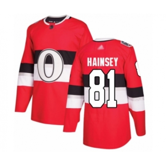 Men's Ottawa Senators #81 Ron Hainsey Authentic Red 2017 100 Classic Hockey Jersey - Ujersey