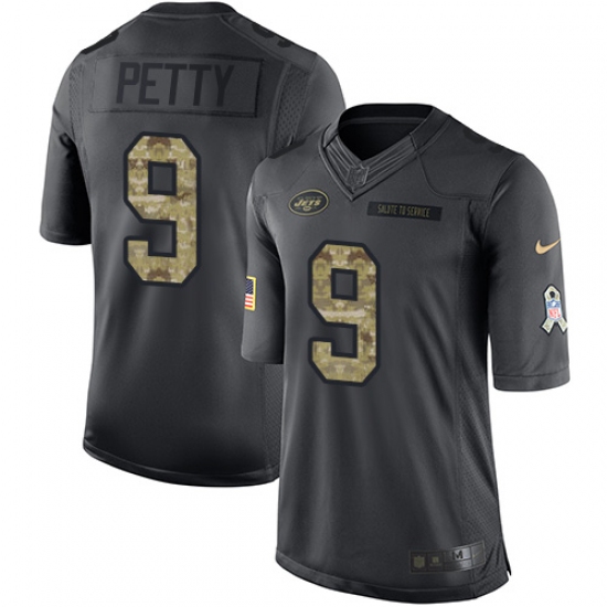 Men's Nike New York Jets #9 Bryce Petty Limited Black 2016 Salute to Service NFL Jersey - Ujersey