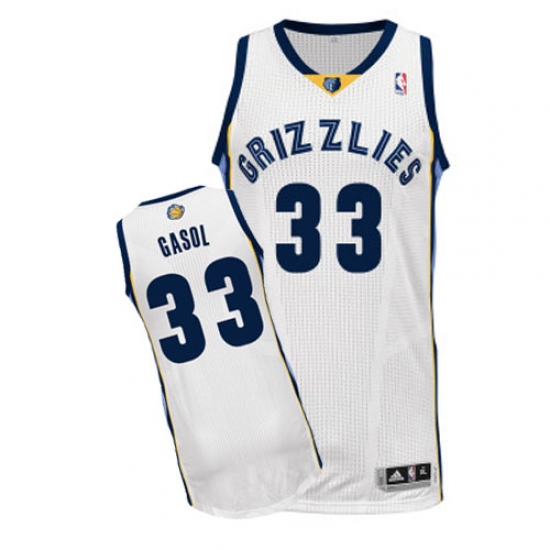 Men's Adidas Memphis Grizzlies #33 Marc Gasol Authentic White Home NBA Jersey - Ujersey