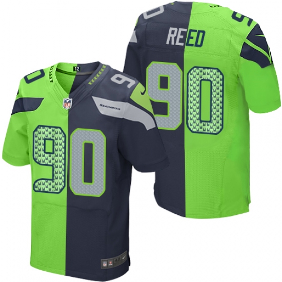 Men's Nike Seattle Seahawks #90 Jarran Reed Elite Navy/Green Split Fashion NFL Jersey - Ujersey