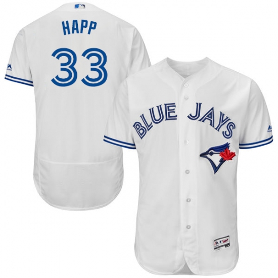Men's Majestic Toronto Blue Jays #33 J.A. Happ White Home Flex Base Authentic Collection MLB Jersey - Ujersey