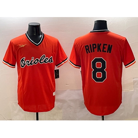 Men's Baltimore Orioles #8 Cal Ripken Jr. Orange Throwback Stitched Baseball Jersey - Ujersey