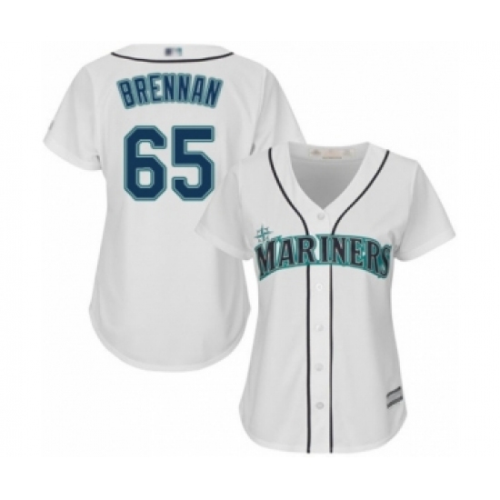 Women's Seattle Mariners #65 Brandon Brennan Authentic White Home Cool Base Baseball Player Jersey - Ujersey