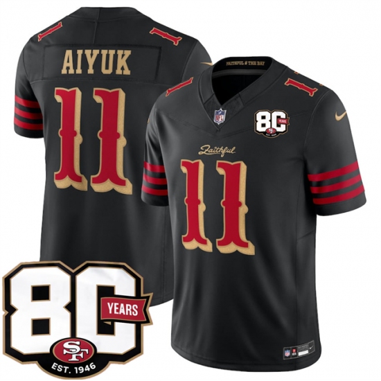 Men's San Francisco 49ers #11 Brandon Aiyuk Black 80th Anniversary“Rivalries” 2026 F.U.S.E. Vapor Untouchable Limited Football Stitched Jersey - Ujersey