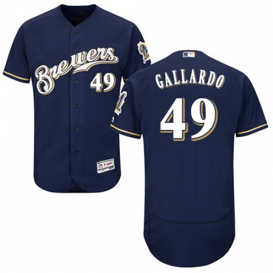 Men's Majestic Milwaukee Brewers #49 Yovani Gallardo Navy Blue Alternate Flex Base Authentic Collection MLB Jersey - Ujersey