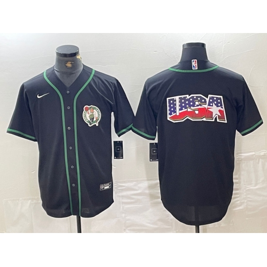 Men's Boston Celtics Black With Cool Base Stitched Baseball Jerseys - Ujersey