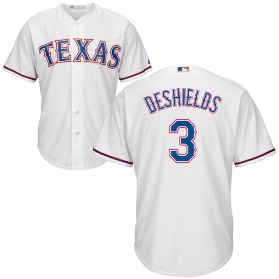 Men's Majestic Texas Rangers #3 Delino DeShields Replica White Home Cool Base MLB Jersey - Ujersey