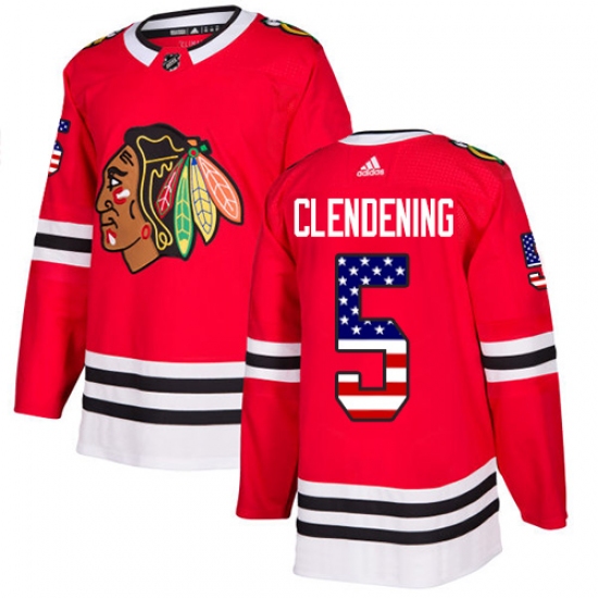 Youth Adidas Chicago Blackhawks #5 Adam Clendening Authentic Red USA Flag Fashion NHL Jersey - Ujersey
