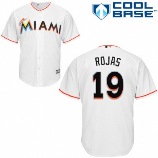 Youth Majestic Miami Marlins #19 Miguel Rojas Authentic White Home Cool Base MLB Jersey - Ujersey