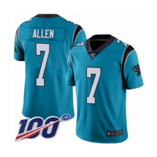 Youth Carolina Panthers #7 Kyle Allen Limited Blue Rush Vapor Untouchable 100th Season Football Jersey
