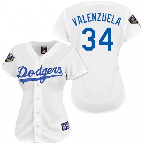 Women's Majestic Los Angeles Dodgers #34 Fernando Valenzuela Authentic White 2018 World Series MLB Jersey - Ujersey