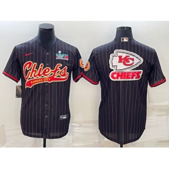 Men's Kansas City Chiefs Black Team Big Logo With Super Bowl LVII Patch Cool Base Stitched Baseball Jersey - Ujersey