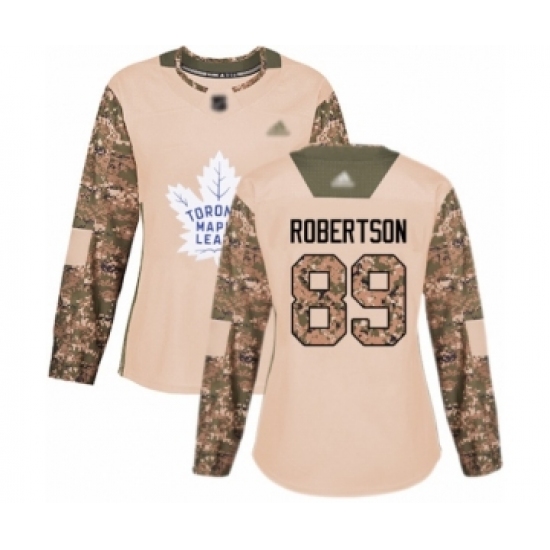 Women's Toronto Maple Leafs #89 Nicholas Robertson Authentic Camo Veterans Day Practice Hockey Jersey