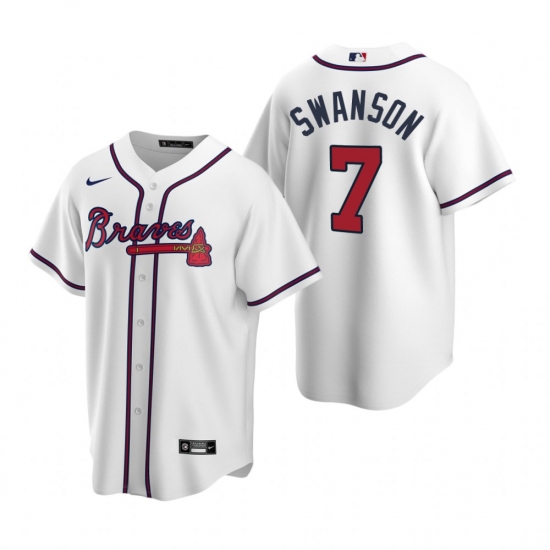 Men's Nike Atlanta Braves #7 Dansby Swanson White Home Stitched Baseball Jersey - Ujersey