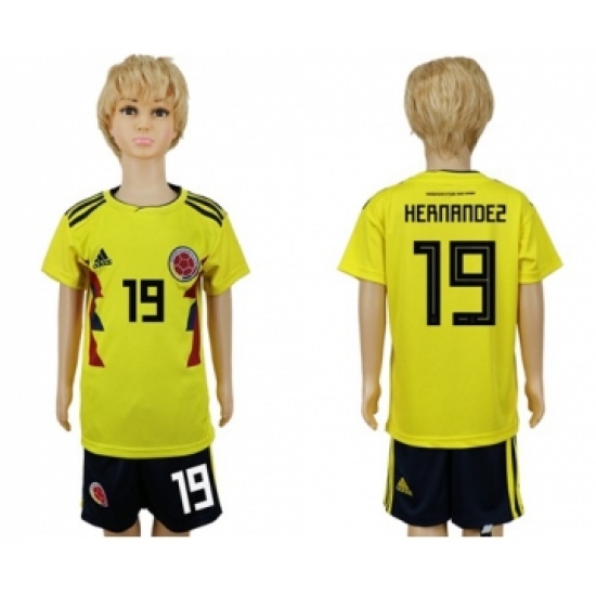 Colombia #19 Hernandez Home Kid Soccer Country Jersey