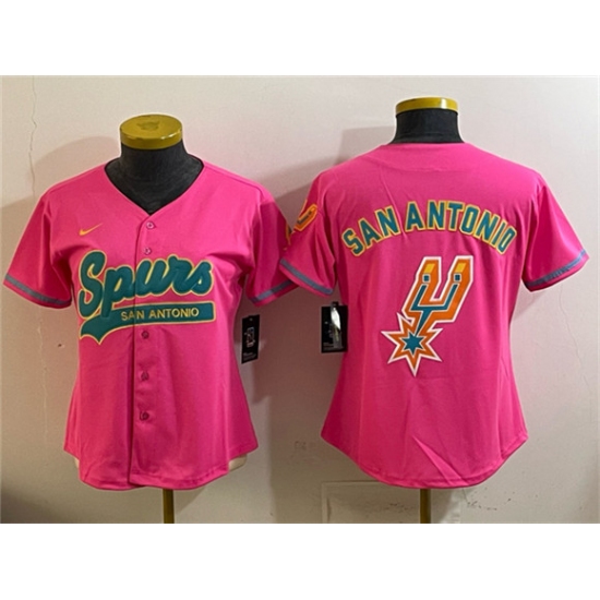 Women's San Antonio Spurs Team Big Logo Pink Stitched Baseball Jersey