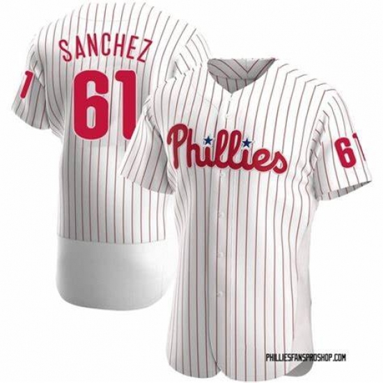 Men's Philadelphia Phillies #61 Cristopher Sanchez White Flex Base Stitched Baseball Jersey - Ujersey