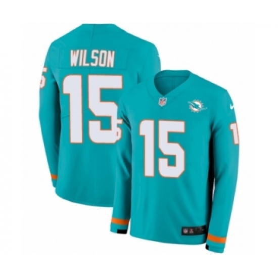Youth Nike Miami Dolphins #15 Albert Wilson Limited Aqua Therma Long Sleeve NFL Jersey - Ujersey