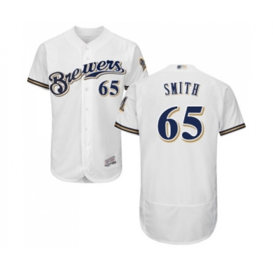 Men's Milwaukee Brewers #65 Burch Smith White Alternate Flex Base Authentic Collection Baseball Jersey - Ujersey