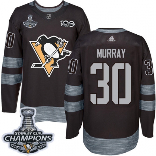 Men's Adidas Pittsburgh Penguins #30 Matt Murray Authentic Black 1917-2017 100th Anniversary 2017 Stanley Cup Champions NHL Jersey - Ujersey