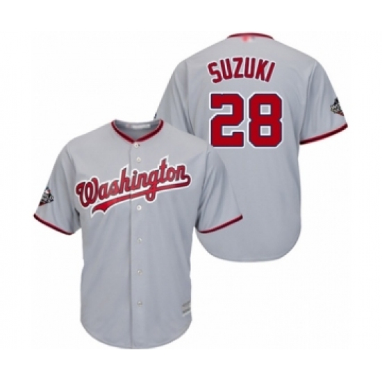 Youth Washington Nationals #28 Kurt Suzuki Authentic Grey Road Cool Base 2019 World Series Bound Baseball Jersey - Ujersey