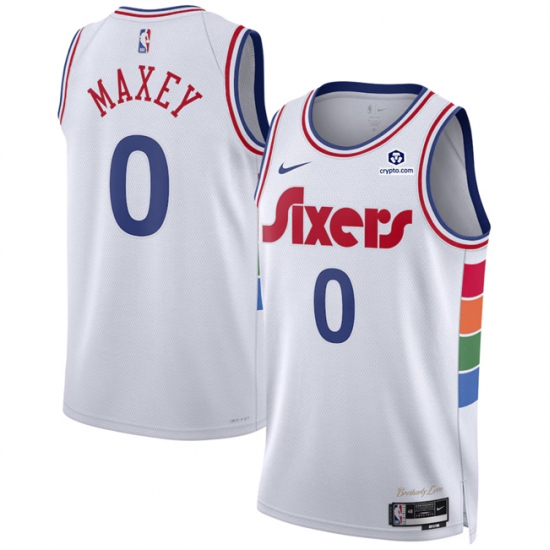 Men's Philadelphia 76ers #0 Tyrese Maxey White 2024-25 City Edition Stitched Jersey - Ujersey