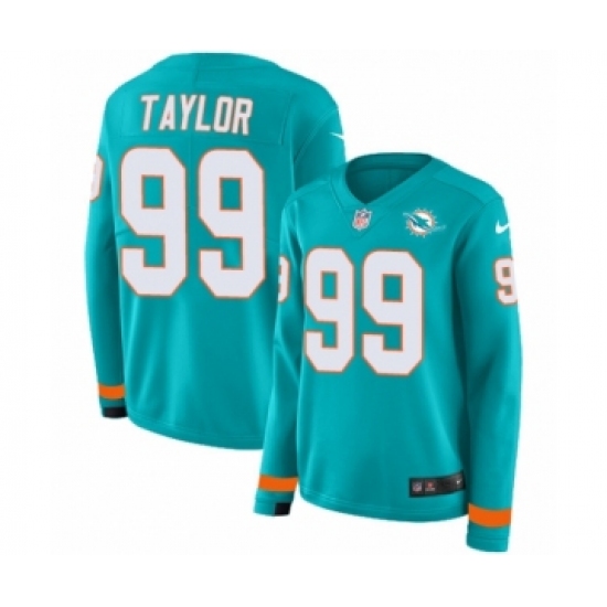 Women's Nike Miami Dolphins #99 Jason Taylor Limited Aqua Therma Long Sleeve NFL Jersey - Ujersey