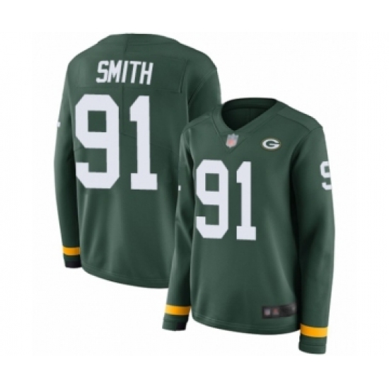 Women's Green Bay Packers #91 Preston Smith Limited Green Therma Long Sleeve Football Jersey - Ujersey