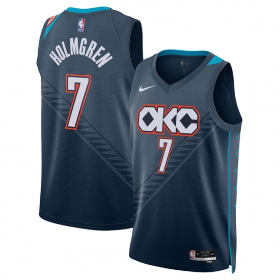 Men's Oklahoma City Thunder #7 Chet Holmgren Navy 2025-26 City Edition Swingman Stitched Basketball Jersey - Ujersey