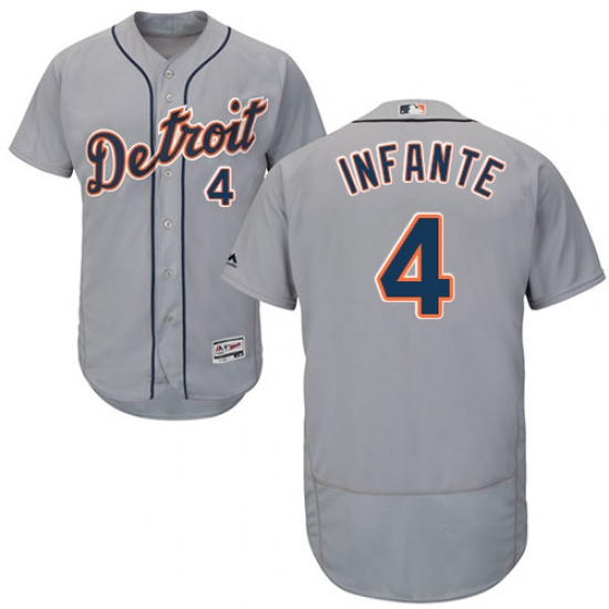 Men's Majestic Detroit Tigers #4 Omar Infante Grey Flexbase Authentic Collection MLB Jersey - Ujersey