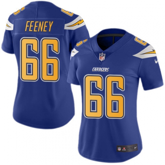 Women's Nike Los Angeles Chargers #66 Dan Feeney Limited Electric Blue Rush Vapor Untouchable NFL Jersey - Ujersey