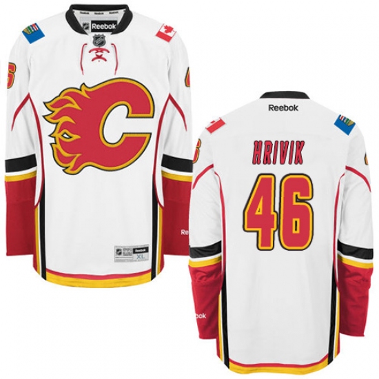 Women's Reebok Calgary Flames #46 Marek Hrivik Authentic White Away NHL Jersey - Ujersey
