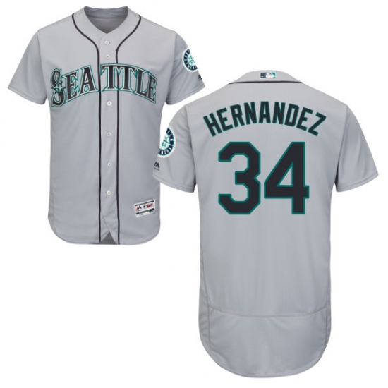 Men's Majestic Seattle Mariners #34 Felix Hernandez Grey Road Flex Base Authentic Collection MLB Jersey - Ujersey