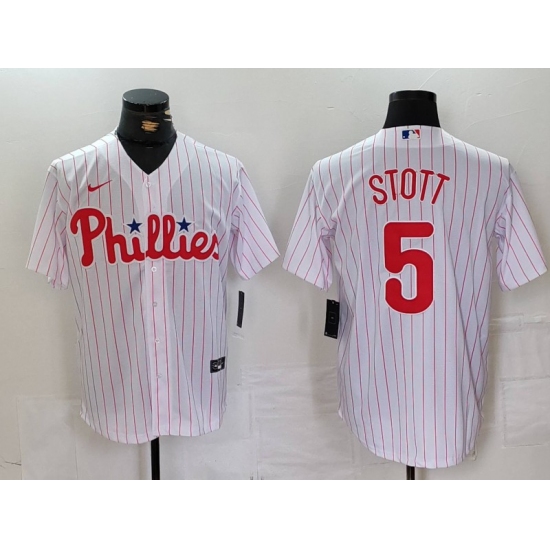 Men's Philadelphia Phillies #5 Bryson Stott White Pinstripe Stitched Cool Base Jersey - Ujersey