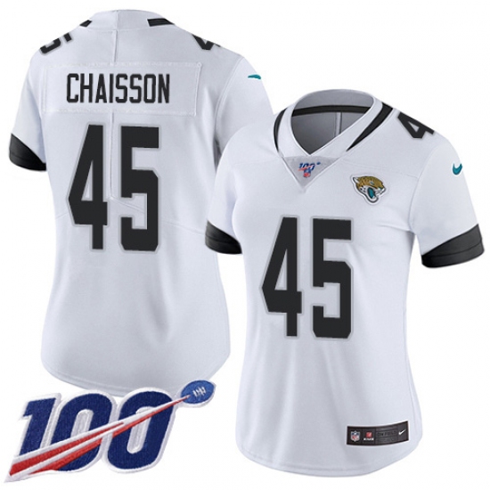 Women's Jacksonville Jaguars #45 K'Lavon Chaisson White Stitched NFL 100th Season Vapor Untouchable Limited Jersey - Ujersey