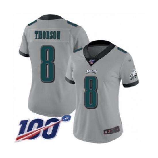 Women's Philadelphia Eagles #8 Clayton Thorson Limited Silver Inverted Legend 100th Season Football Jersey - Ujersey
